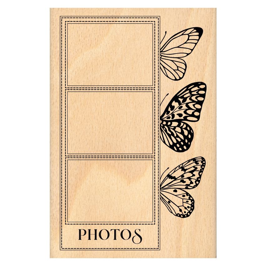 Tampon bois PHOTOS ET PAPILLONS par Florilèges Design. Scrapbooking et loisirs créatifs. Livraison rapide et cadeau dans chaq...